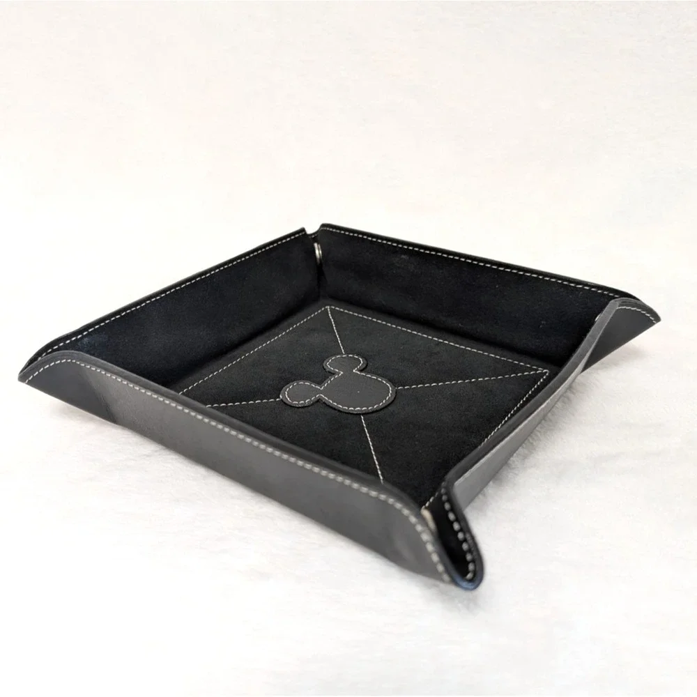 RARE Disney Genuine Leather Mickey Mouse Snap Valet Catchall Tray Black Velvet